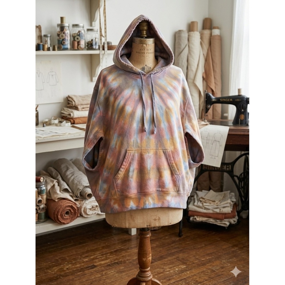 Raquel Allegra Hoodie Womens 0 Multicolor Tie Dye Cape Sleeve Sweatshirt